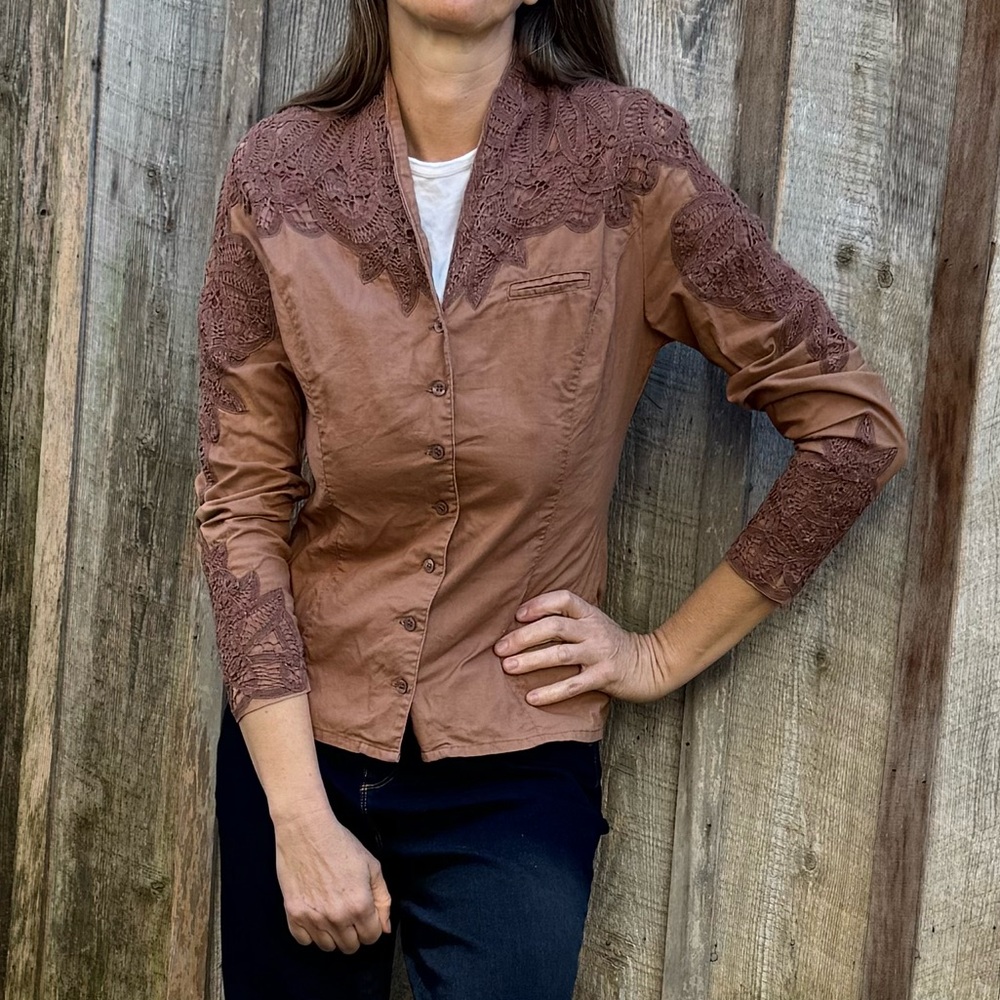 VTG Cotton Brown Lace Shacket